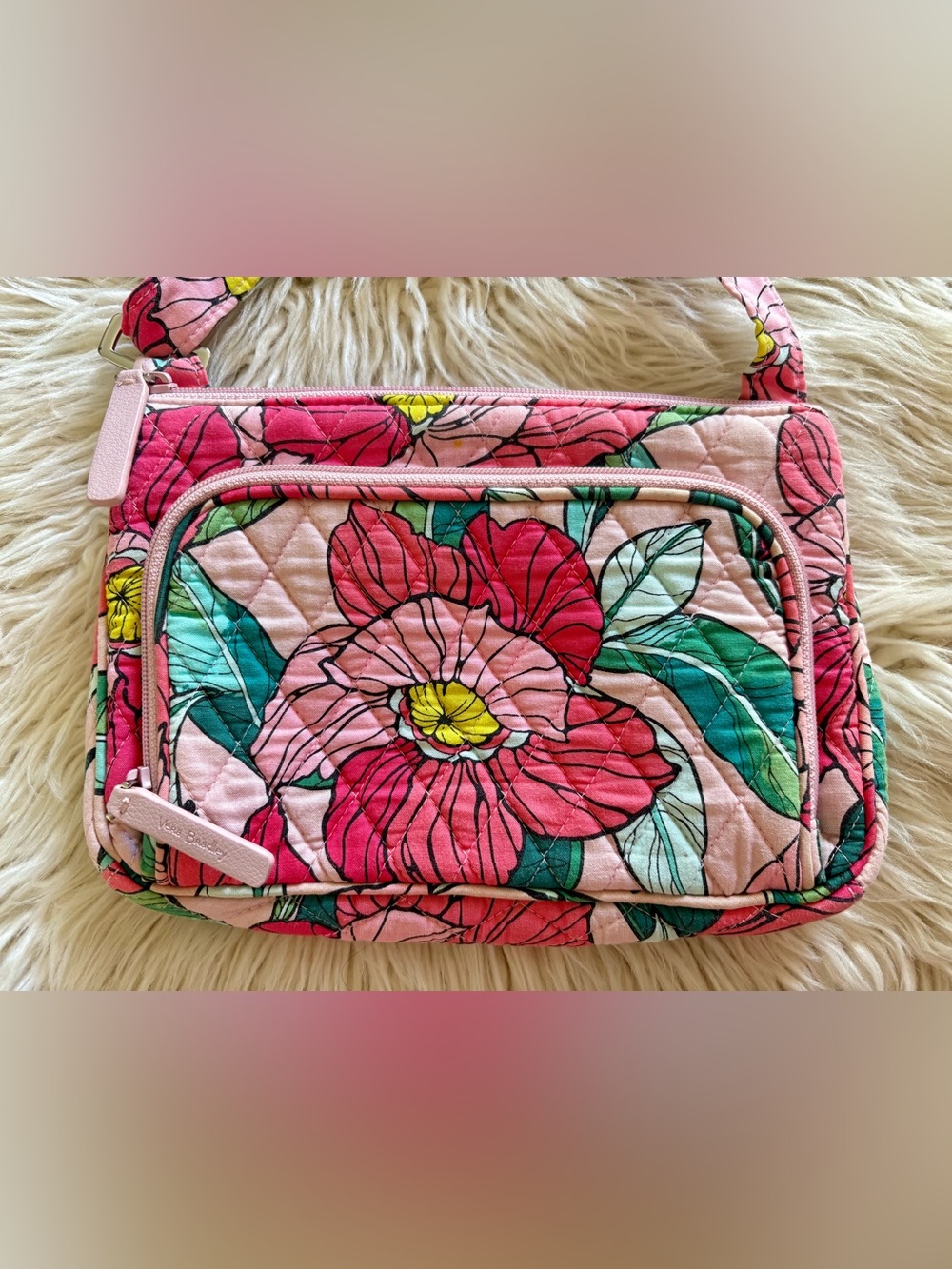 Vera Bradley Little Hipster Crossbody Bag Purse Pink VINTAGE FLORAL Handbag Y2K